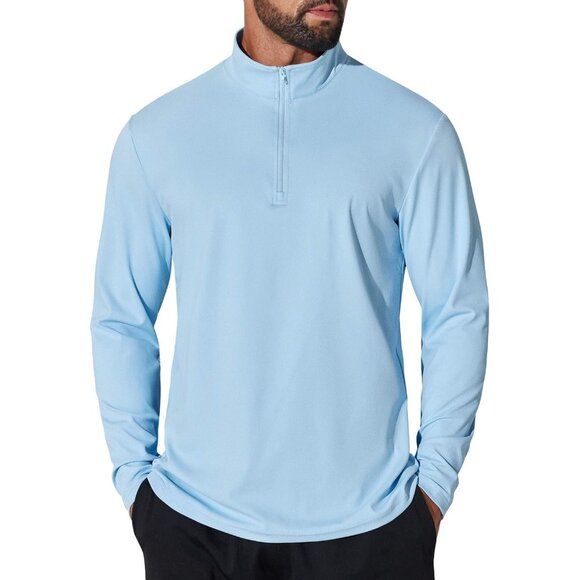 Men's Quarter Zip Sweatshirt UPF 50+ Long Sleeve Sun Protection Shirt Light Blue - Picture 1 of 6